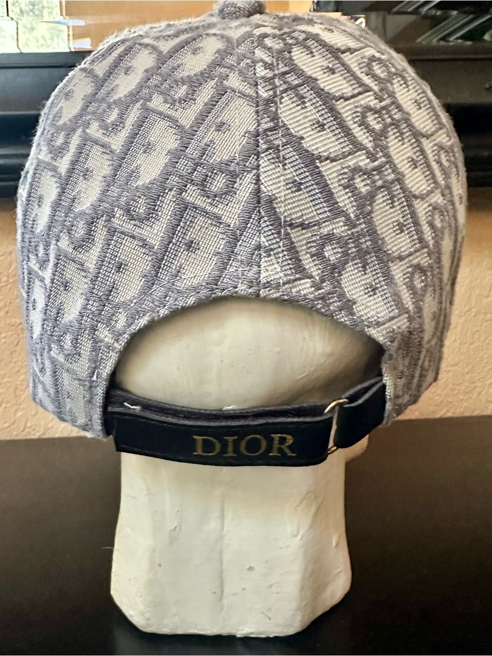 Dior Monogram Baseball Cap with Gold Logo - Gray & Cream - Picture 4 of 5